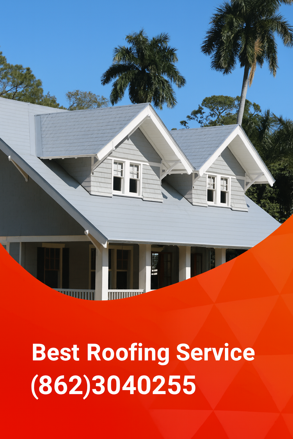 Promotional image showcasing a modern home with gray roofing and the message “Best Roofing Service (862)3040255