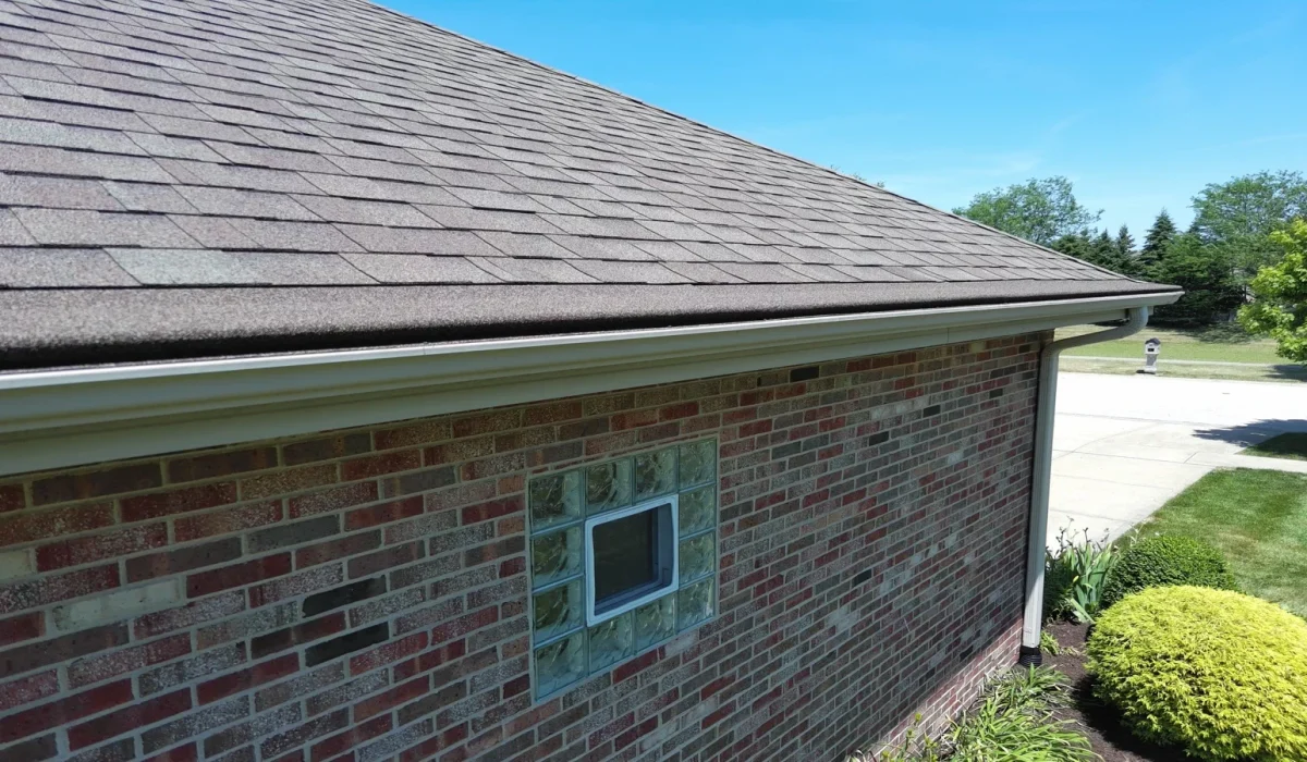 Functional gutter system channeling rainwater.